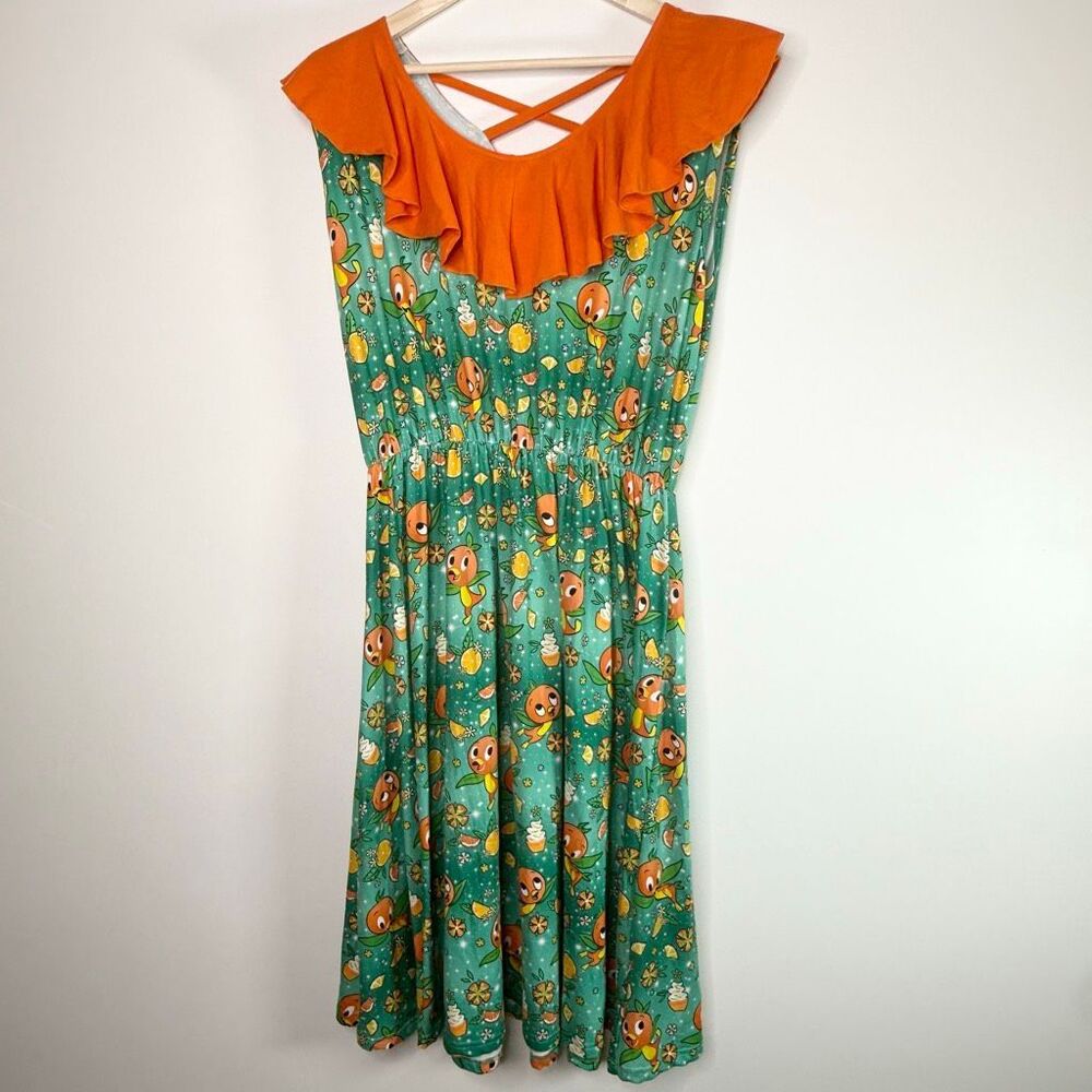 Boutique No Brand Handmade Scoop Neckline Orange Bird Dress With Ruffle Overlay